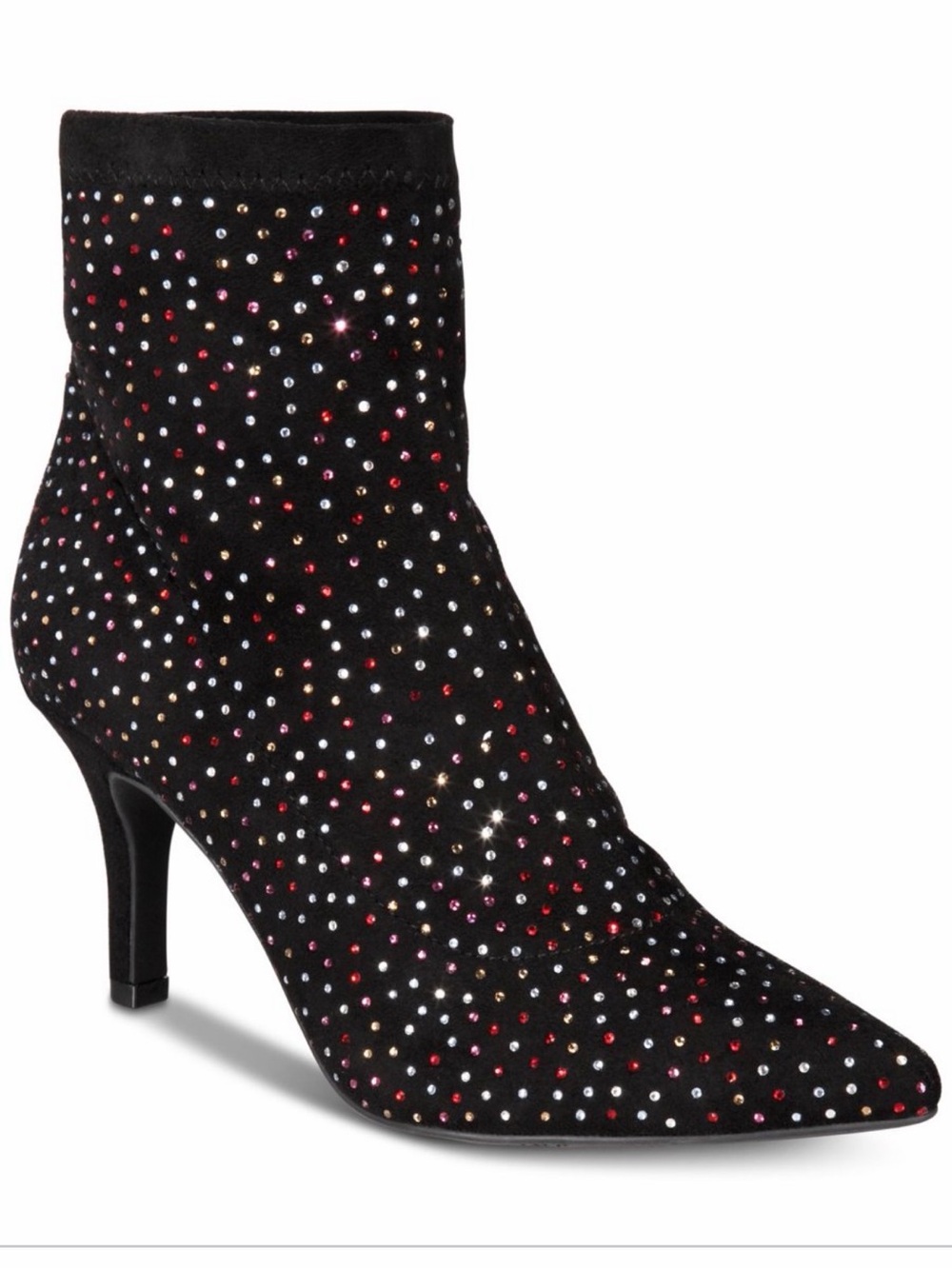 INC International Concepts Black Suede Ankle Boot with Multicolor Crystals